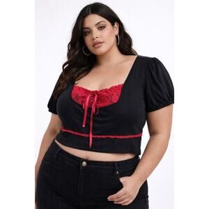 Social Collision Black Red Lace Crop Top Size 1 Puff Sleeve Goth Y2K Emo Scene